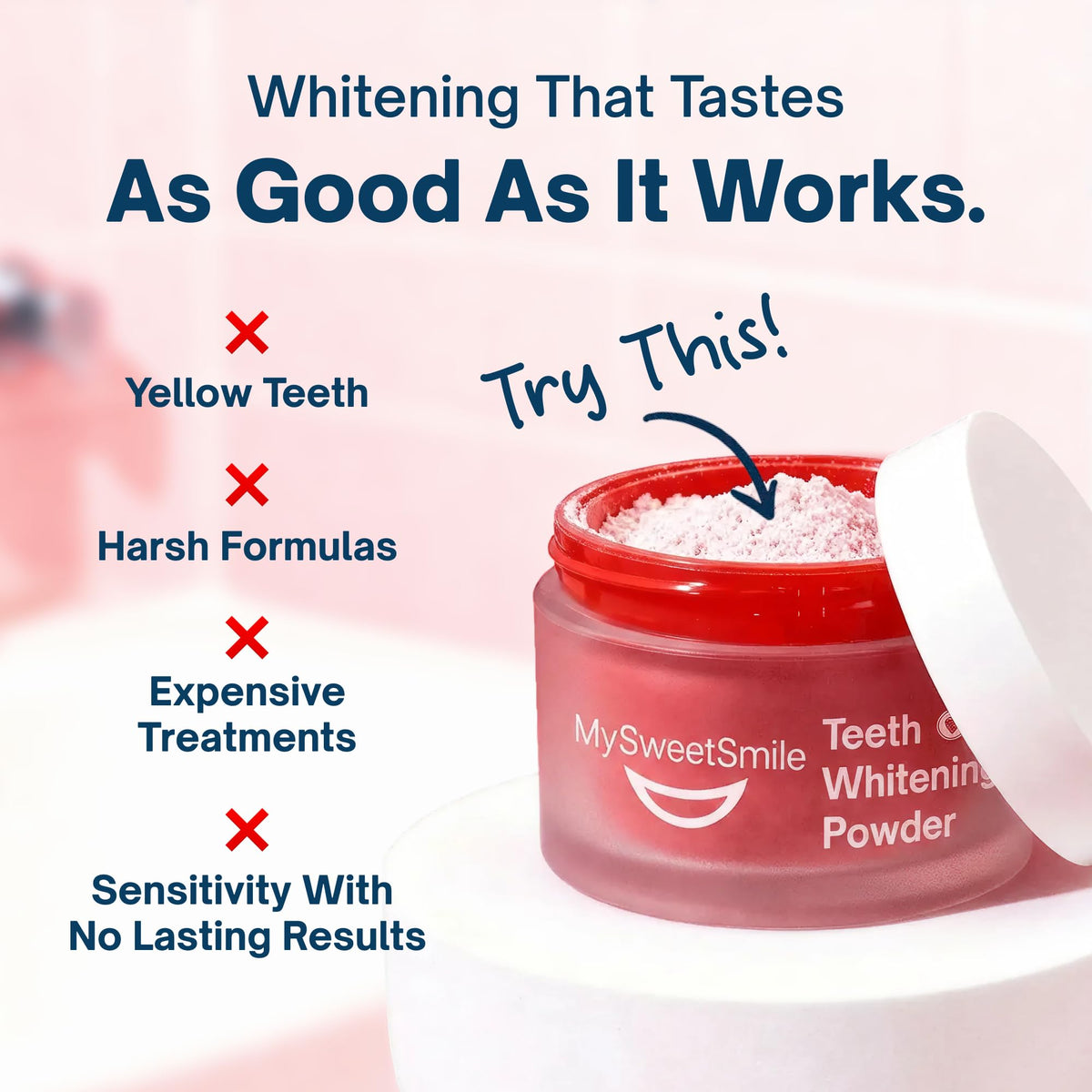 MySweetSmile 3-in-1 Teeth Whitening Powder - 6 Month Supply - Strawberry Flavour Dental Oral Care - New