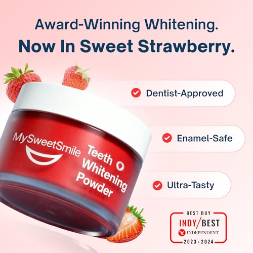 MySweetSmile 3-in-1 Teeth Whitening Powder - 6 Month Supply - Strawberry Flavour Dental Oral Care - New