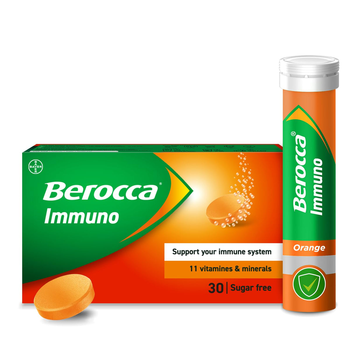 Berocca Immuno Effervescent Tablets - 30 Count - 11 Vitamins & Minerals - Immune Support Supplement - Damaged Box - BBE 07/2027