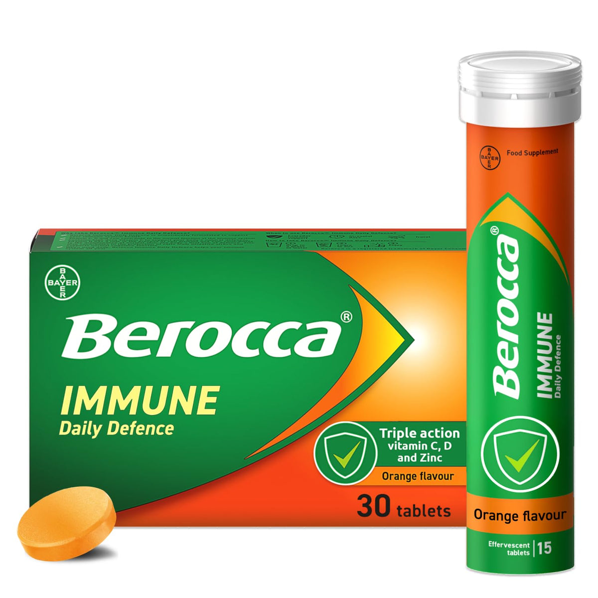Berocca Immuno Effervescent Tablets - 30 Count - 11 Vitamins & Minerals - Immune Support Supplement - Damaged Box - BBE 07/2027