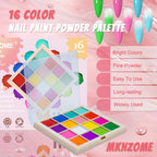 MKNZOME 16 Colours Nail Pigment Powder Chrome Art Palette - Pink Yellow White Design Salon Home Use - Damaged Box
