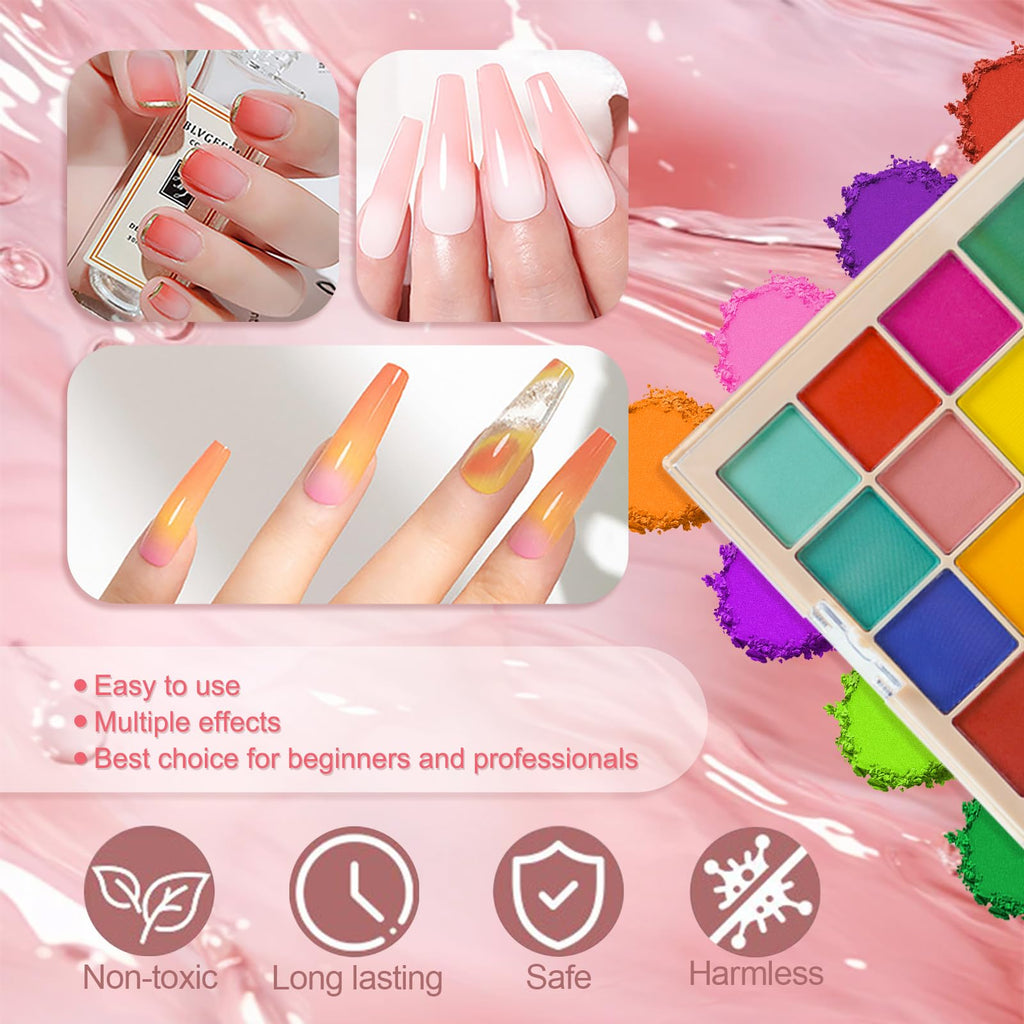 MKNZOME 16 Colours Nail Pigment Powder Chrome Art Palette - Pink Yellow White Design Salon Home Use - Damaged Box