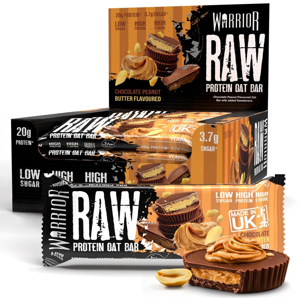 Warrior RAW Protein Bars - 12 x 75g High Protein Oat Chocolate Peanut Flapjack Snack Bar - New - BBE 09/2027