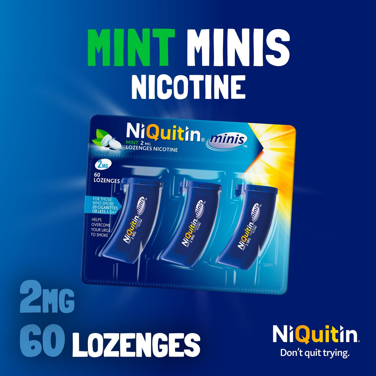 NiQuitin Minis Mint 2mg Lozenges - 60 Lozenges (Pack of 3) - Nicotine Craving Relief Quit Smoking Aid - New - BBE 12/2027