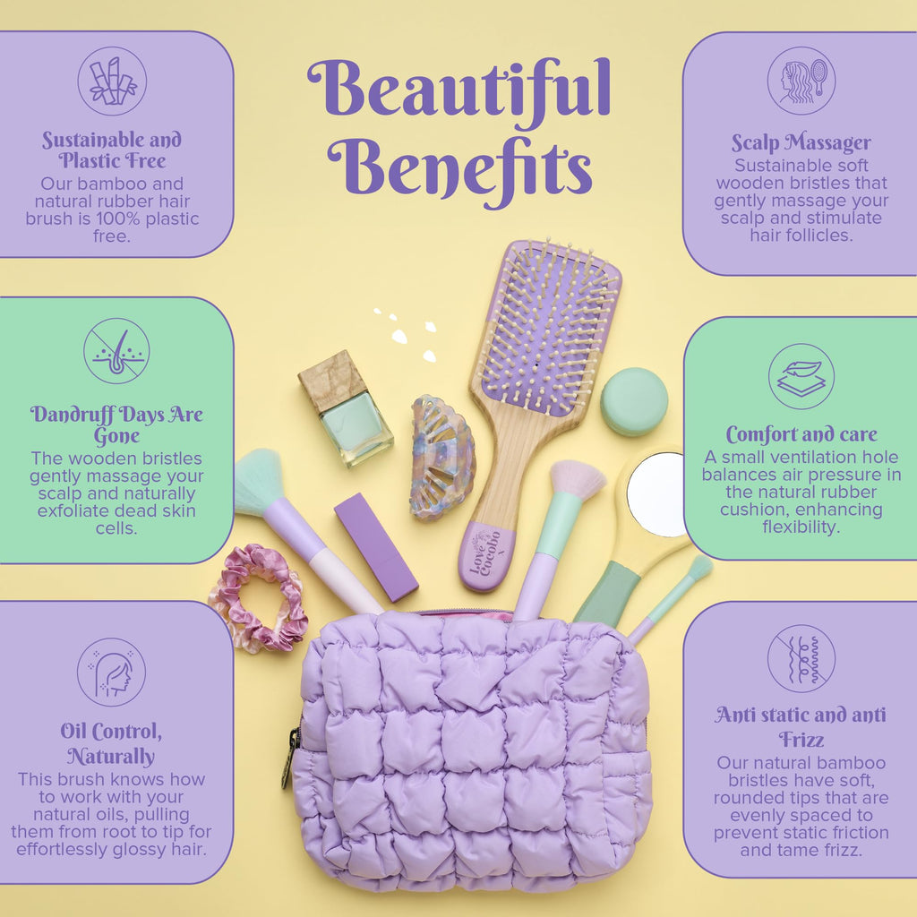 Love Cocobo Bamboo Hair Brush - Plastic Free Eco Detangling Paddle Brush for Wet & Dry Hair - Wavy Curly Straight Locks - Damaged Box