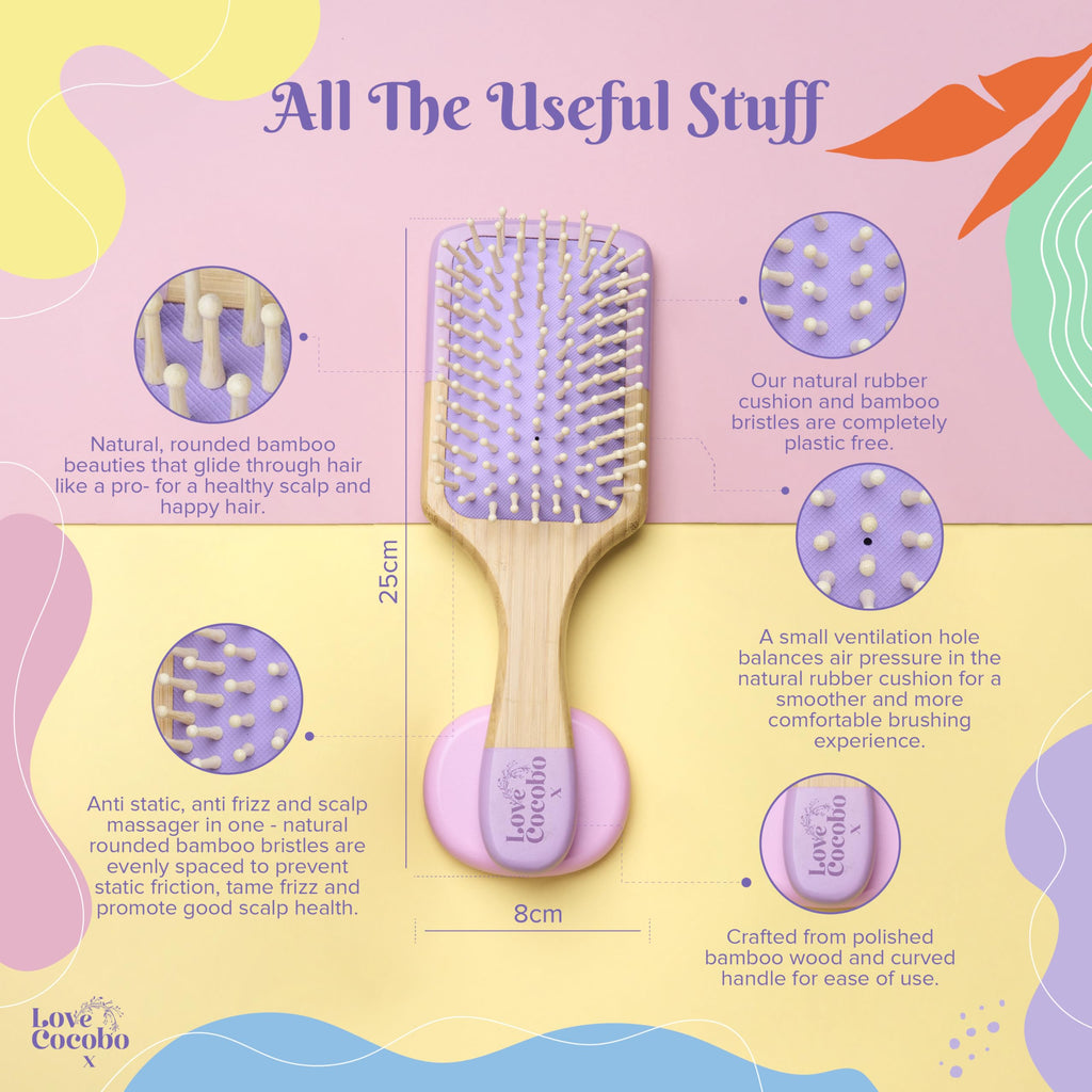 Love Cocobo Bamboo Hair Brush - Plastic Free Eco Detangling Paddle Brush for Wet & Dry Hair - Wavy Curly Straight Locks - Damaged Box