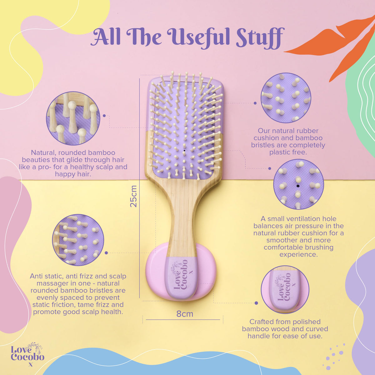 Love Cocobo Bamboo Hair Brush - Plastic Free Eco Detangling Paddle Brush for Wet & Dry Hair - Wavy Curly Straight Locks - Damaged Box