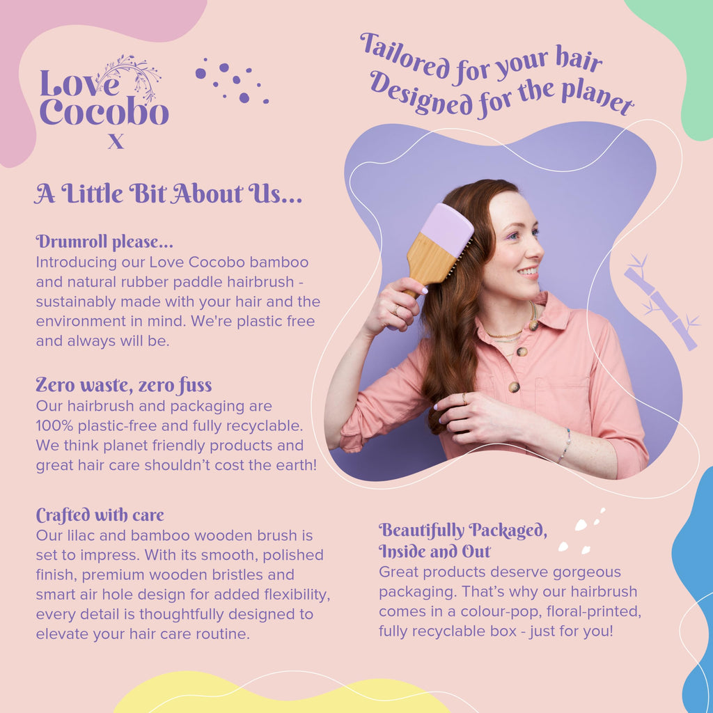 Love Cocobo Bamboo Hair Brush - Plastic Free Eco Detangling Paddle Brush for Wet & Dry Hair - Wavy Curly Straight Locks - Damaged Box