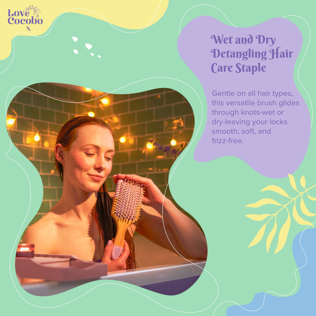 Love Cocobo Bamboo Hair Brush - Plastic Free Eco Detangling Paddle Brush for Wet & Dry Hair - Wavy Curly Straight Locks - Damaged Box