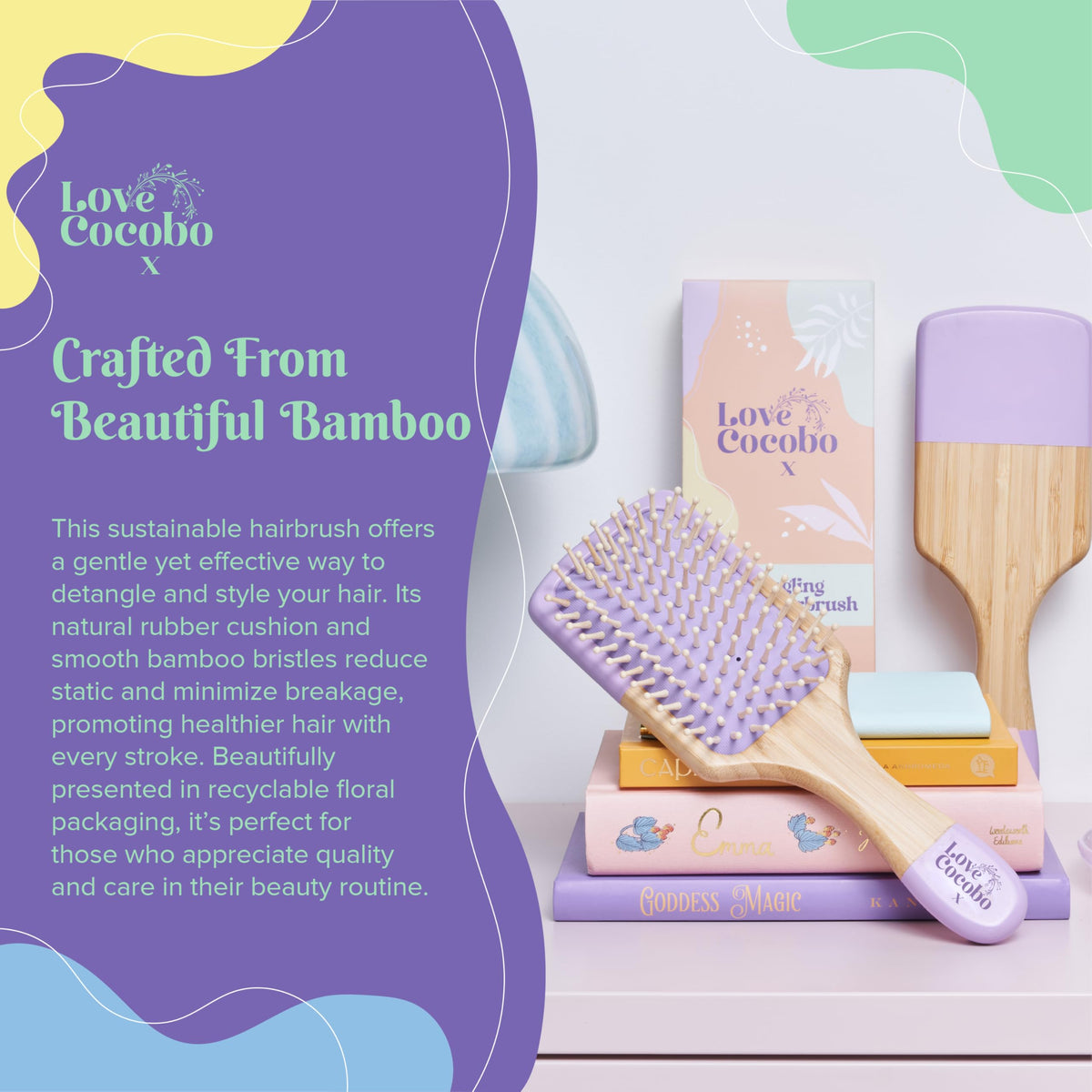 Love Cocobo Bamboo Hair Brush - Plastic Free Eco Detangling Paddle Brush for Wet & Dry Hair - Wavy Curly Straight Locks - Damaged Box
