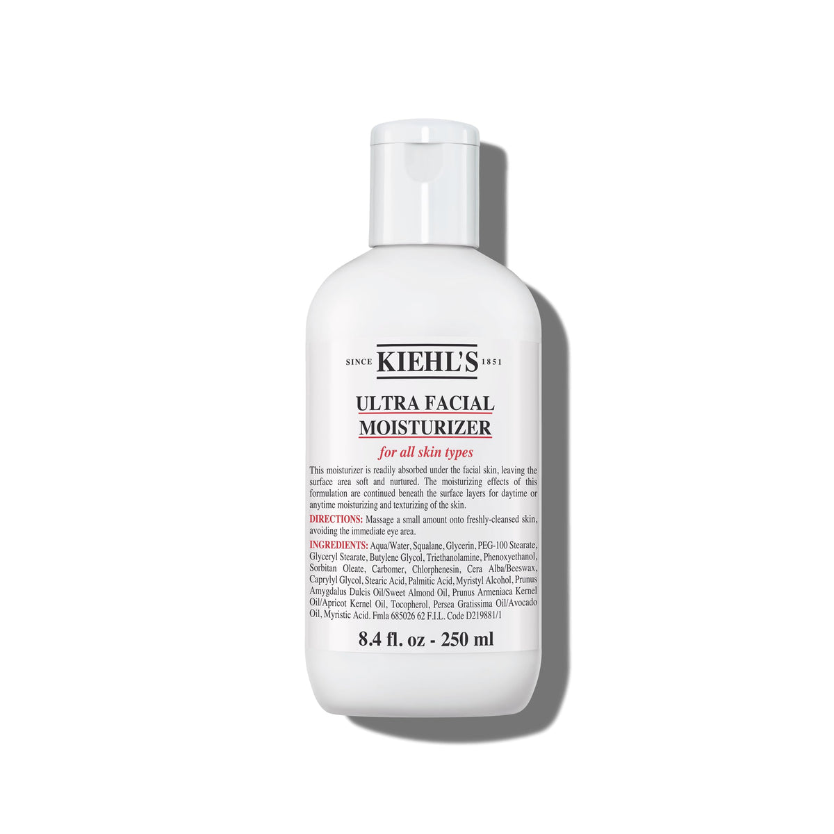 Kiehl's Ultra Facial Moisturiser - Squalane Glycerin Hydrating Face Cream Lotion 250ml Dry Skin - New
