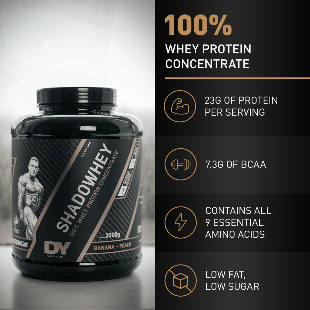 DY Nutrition Shadowhey Whey Protein Concentrate Powder 2kg Chocolate - 23g Protein, 66 Servings, Grass-Fed BCAA Formula - New - BBE 04/2029