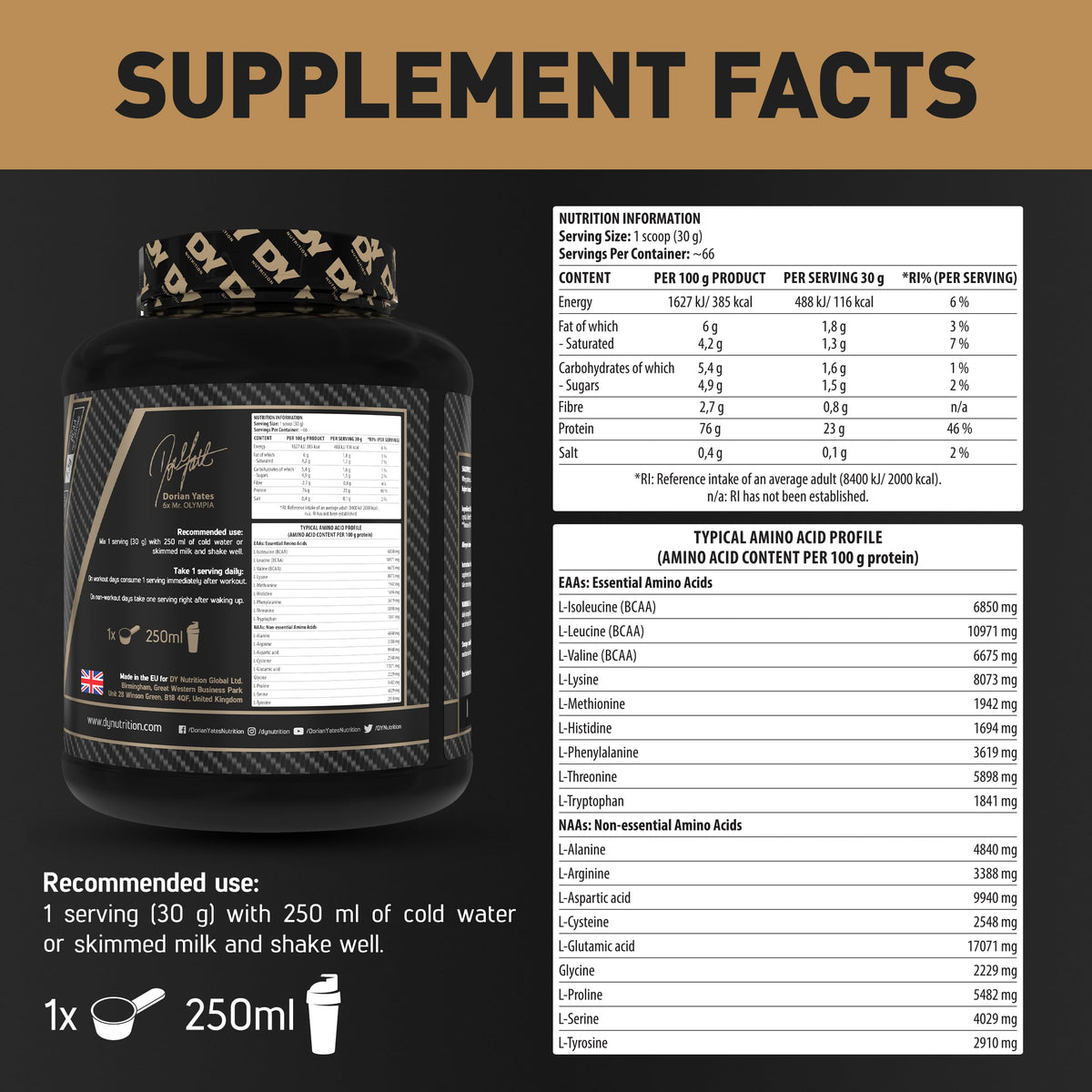 DY Nutrition Shadowhey Whey Protein Concentrate Powder 2kg Chocolate - 23g Protein, 66 Servings, Grass-Fed BCAA Formula - New - BBE 04/2029