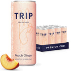 TRIP Sparkling Drink - Low Calorie Vegan Peach Ginger - 12 Pack CBD Infused Beverage - New - BBE 07/2028