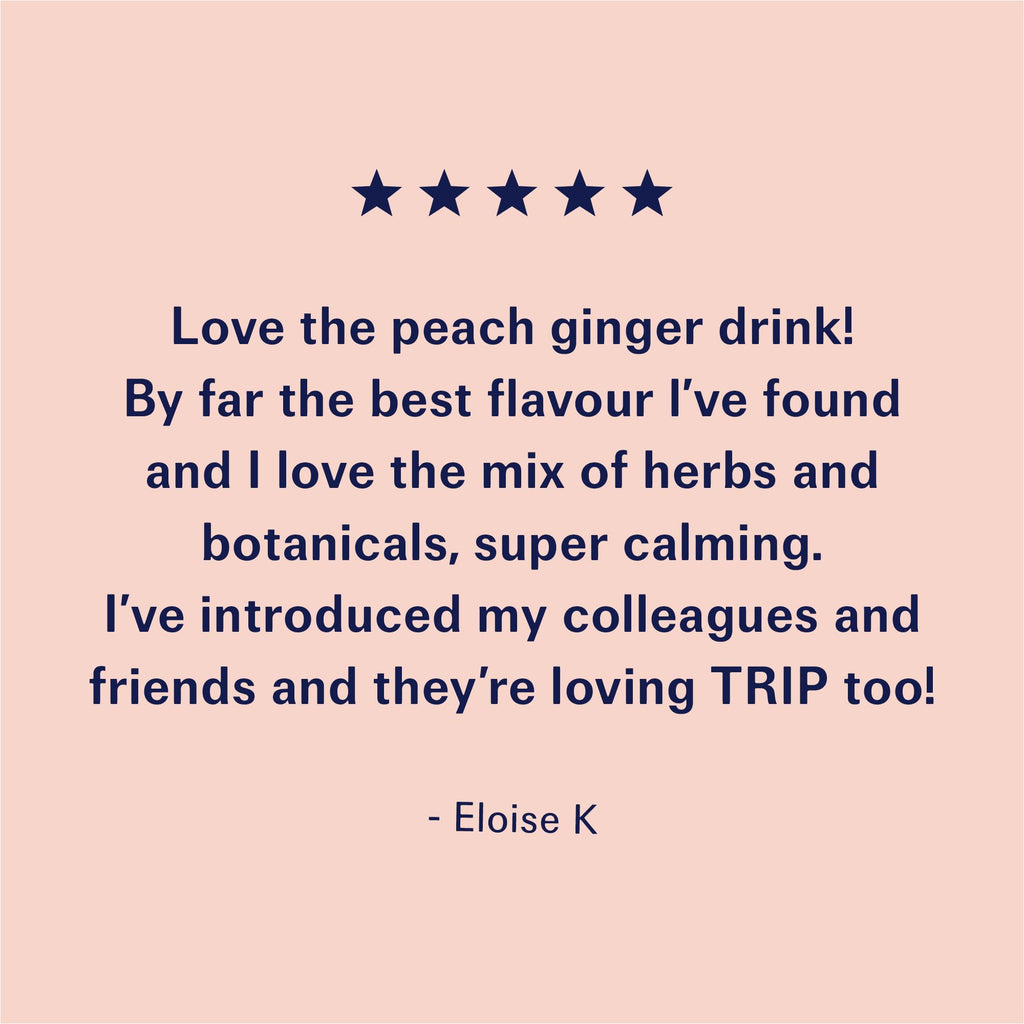 TRIP Sparkling Drink - Low Calorie Vegan Peach Ginger - 12 Pack CBD Infused Beverage - New - BBE 07/2028