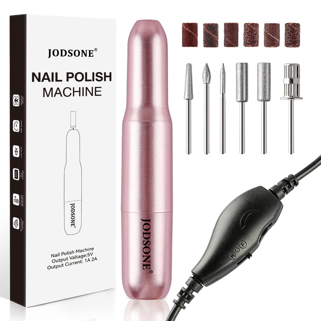 JODSONE DF102 USB Nail Drill Machine - 14000RPM Electric E-File for Acrylic Gel Nails - Pink Portable Manicure Pedicure Set - Damaged Box