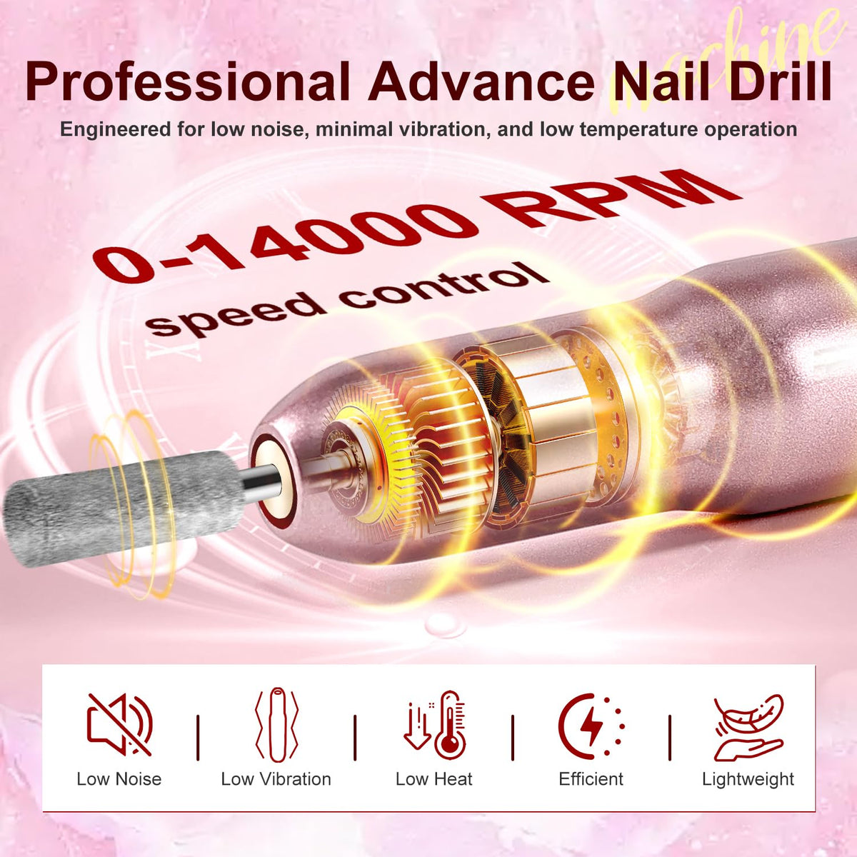 JODSONE DF102 USB Nail Drill Machine - 14000RPM Electric E-File for Acrylic Gel Nails - Pink Portable Manicure Pedicure Set - Damaged Box