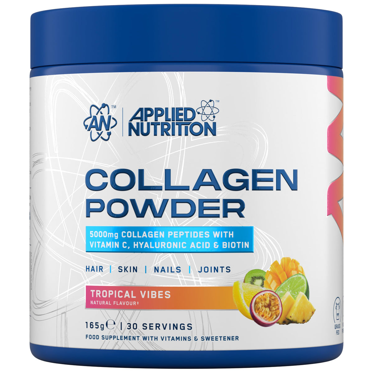 Applied Nutrition Collagen Powder - 5000mg Hydrolysed Bovine Peptides, Vitamin C, Biotin, HA - Tropical Vibes 165g - 30 Servings - New - BBE 09/2026