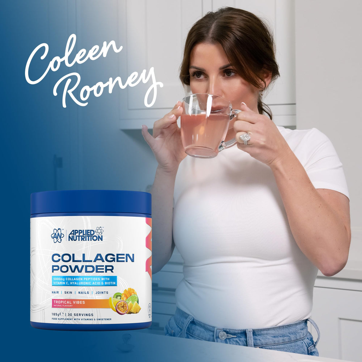 Applied Nutrition Collagen Powder - 5000mg Hydrolysed Bovine Peptides, Vitamin C, Biotin, HA - Tropical Vibes 165g - 30 Servings - New - BBE 09/2026