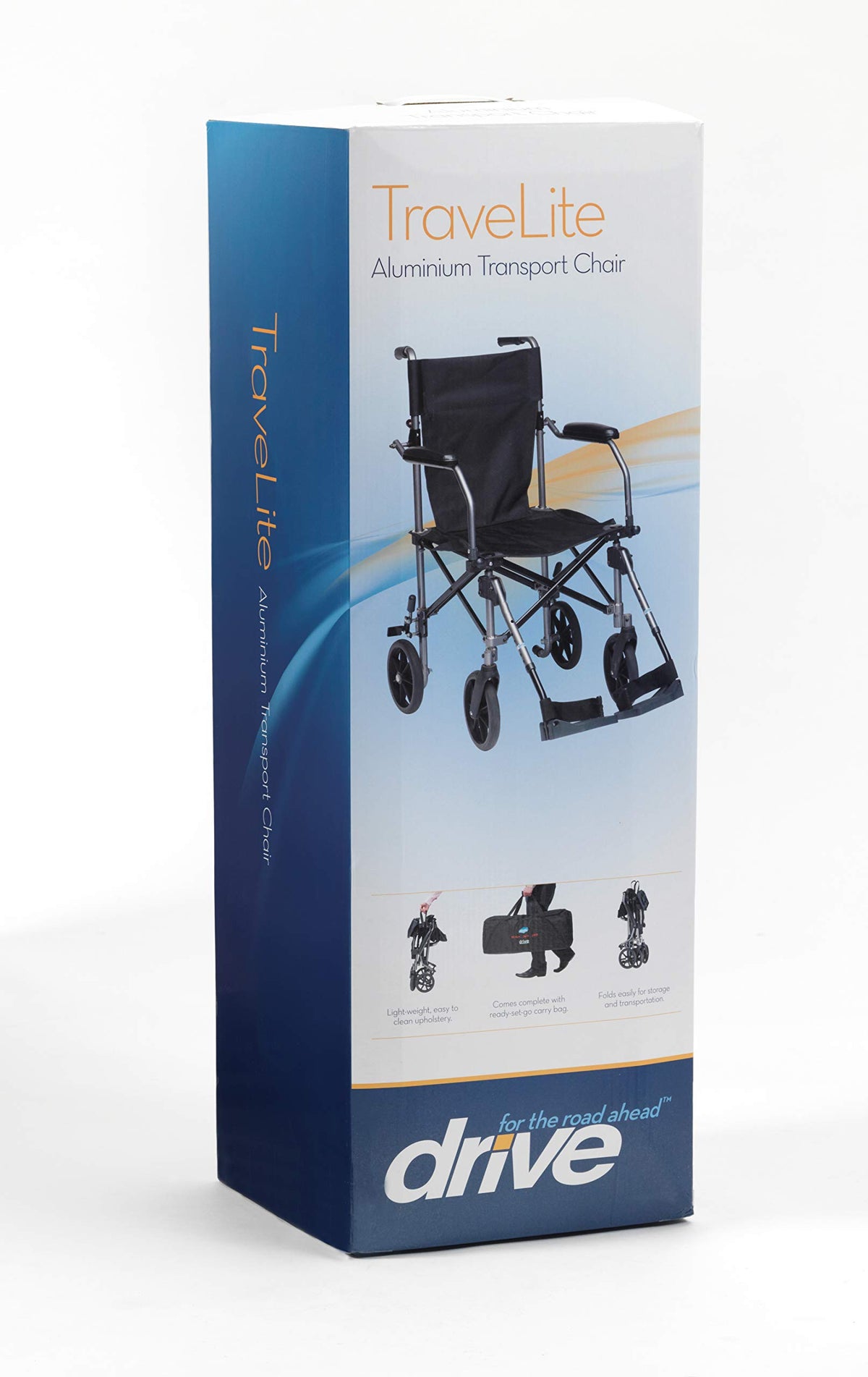 Drive Medical TraveLite Lightweight Travel Wheelchair - Folding Compact Aluminium Transit Transport Chair with Carry Bag - Like New
