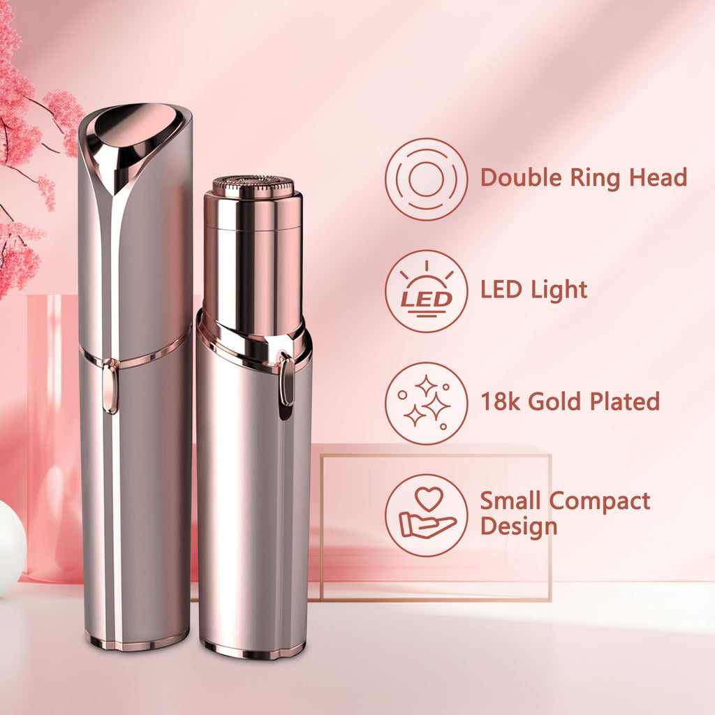 Electric Facial Hair Remover for Women - Painless Face Shaver Peach Fuzz Lips - Rose Gold Portable Hair Removal Device with Light - Damaged Box