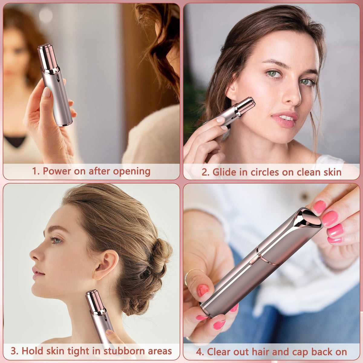 Electric Facial Hair Remover for Women - Painless Face Shaver Peach Fuzz Lips - Rose Gold Portable Hair Removal Device with Light - Damaged Box