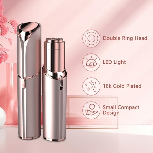 Electric Facial Hair Remover for Women - Painless Face Shaver Peach Fuzz Lips - Rose Gold Portable Hair Removal Device with Light - Damaged Box