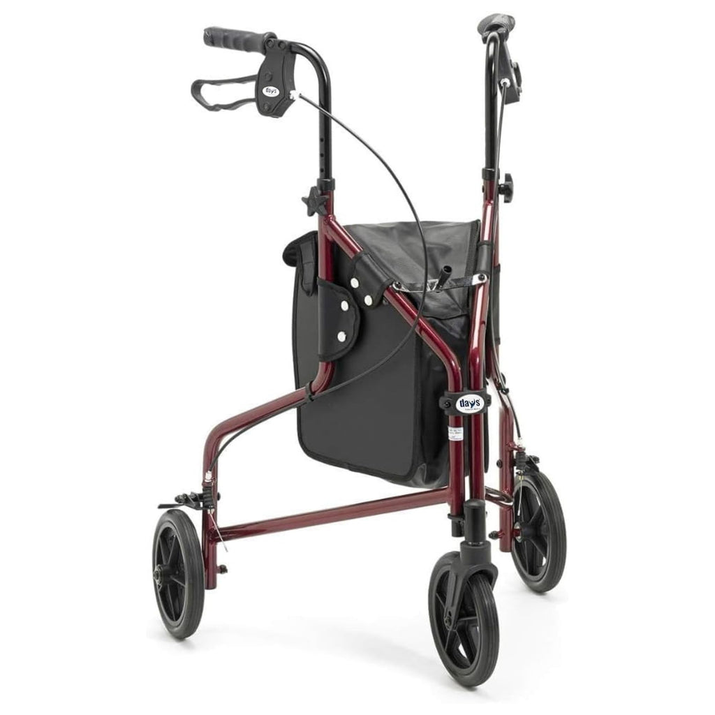 Days Tri Wheel Walker Rollator - Foldable Mobility Aid with Bag - Red 3 Wheel Walking Frame - Very Good