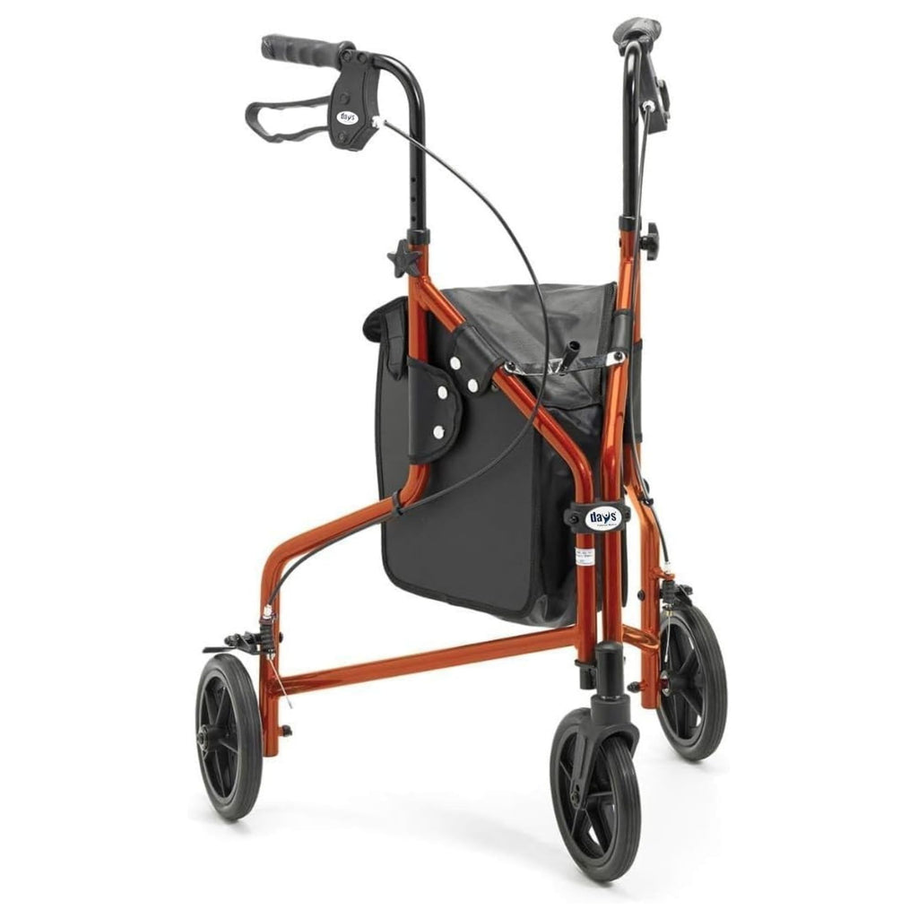 Days Tri Wheel Walker Rollator - Foldable Mobility Aid with Bag - Red 3 Wheel Walking Frame - Very Good