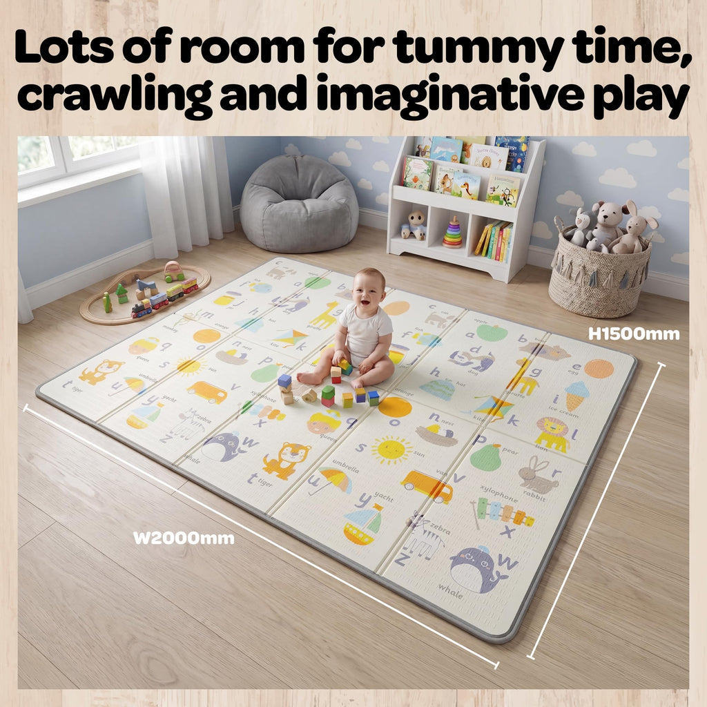 Reversible Baby Toddler Play Mat - Alphabet Roads, Extra Thick 1.3cm Foam, Waterproof, 200x150cm Antislip - Like New