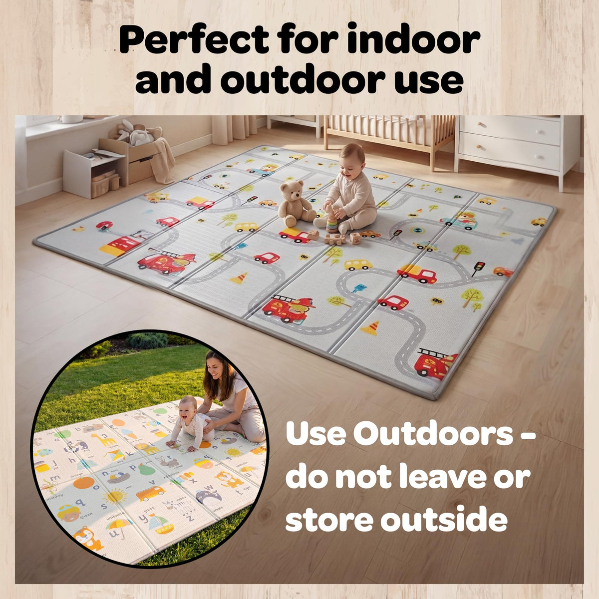 Reversible Baby Toddler Play Mat - Alphabet Roads, Extra Thick 1.3cm Foam, Waterproof, 200x150cm Antislip - Like New