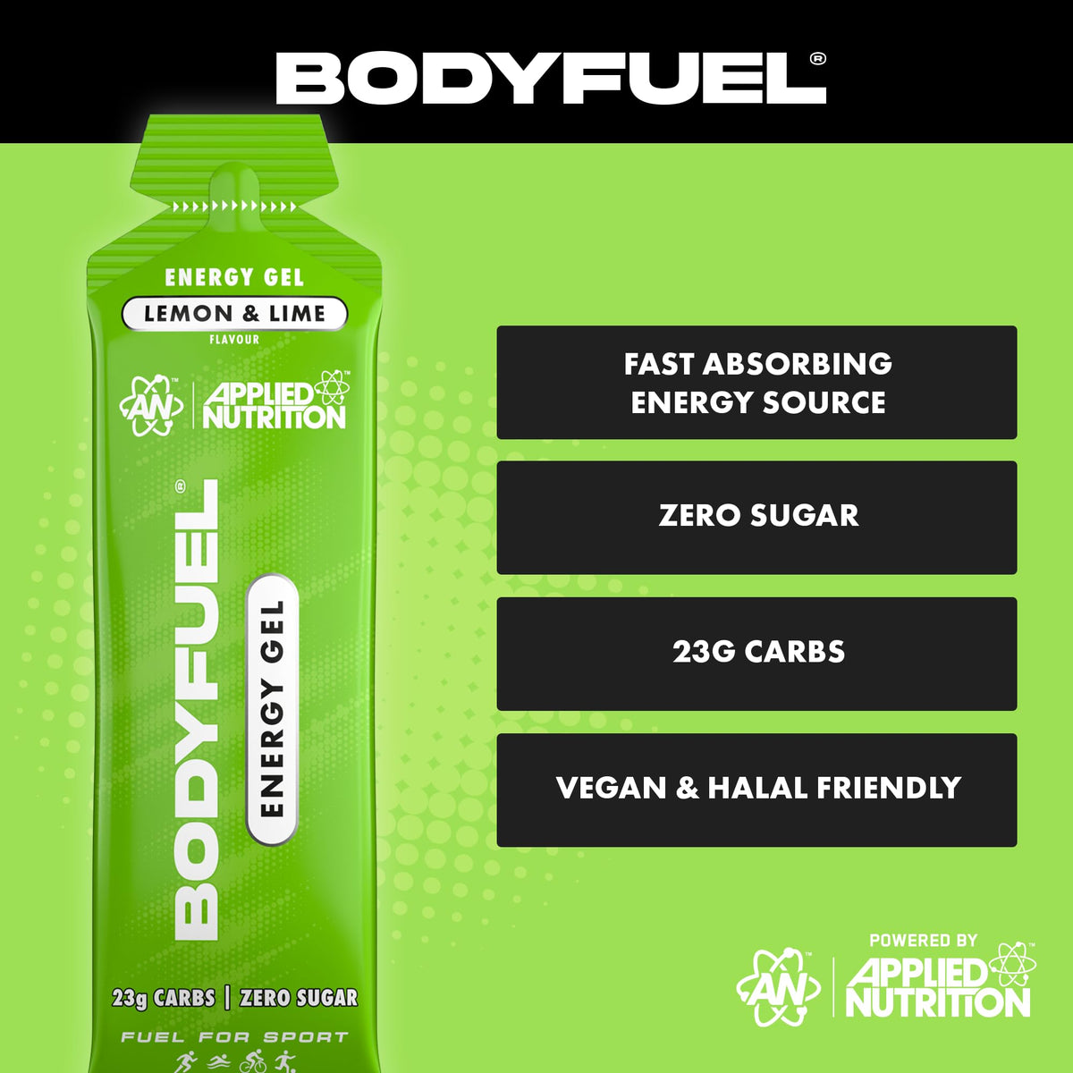 Applied Nutrition BodyFuel Energy Gel - Lemon & Lime, Sugar Free, Carbs, Sport Fuel 20x 60g Units - Damaged Box - BBE 05/2028