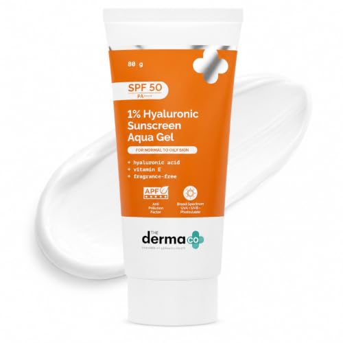 The Derma Co 1% Hyaluronic Gel Sun Cream SPF 50 - Factor 50 Face Sunscreen, No White Cast, Lightweight, 80g - New