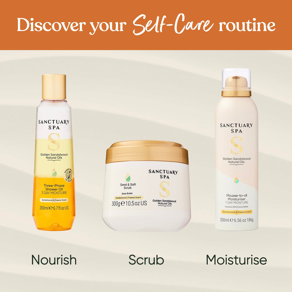 Sanctuary Spa Golden Sandalwood Mousse to Oil Moisturiser - 7 Day Moisture, Coconut Oil, Shea Butter, Vegan, 200ml - Damaged Box