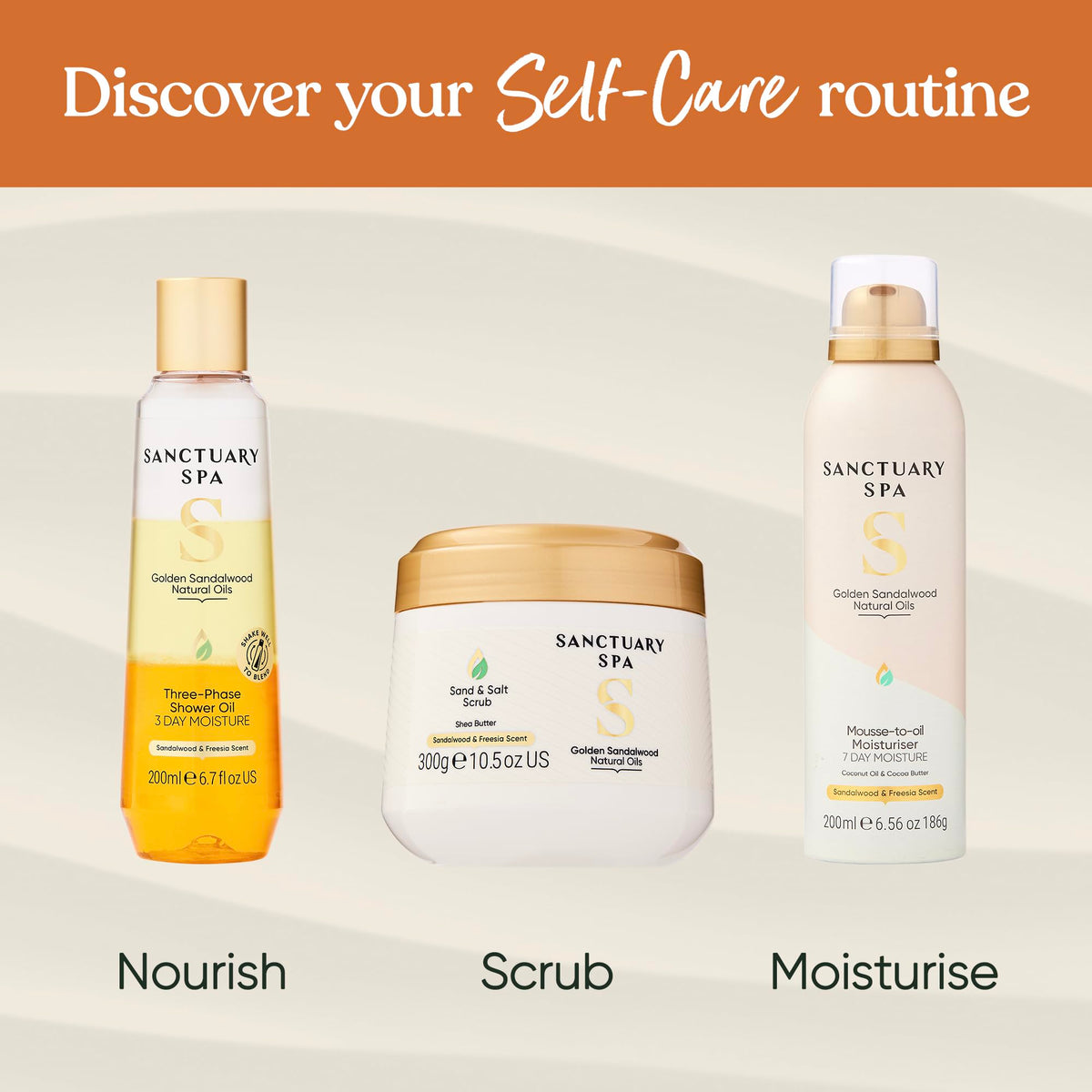 Sanctuary Spa Golden Sandalwood Mousse to Oil Moisturiser - 7 Day Moisture, Coconut Oil, Shea Butter, Vegan, 200ml - Damaged Box
