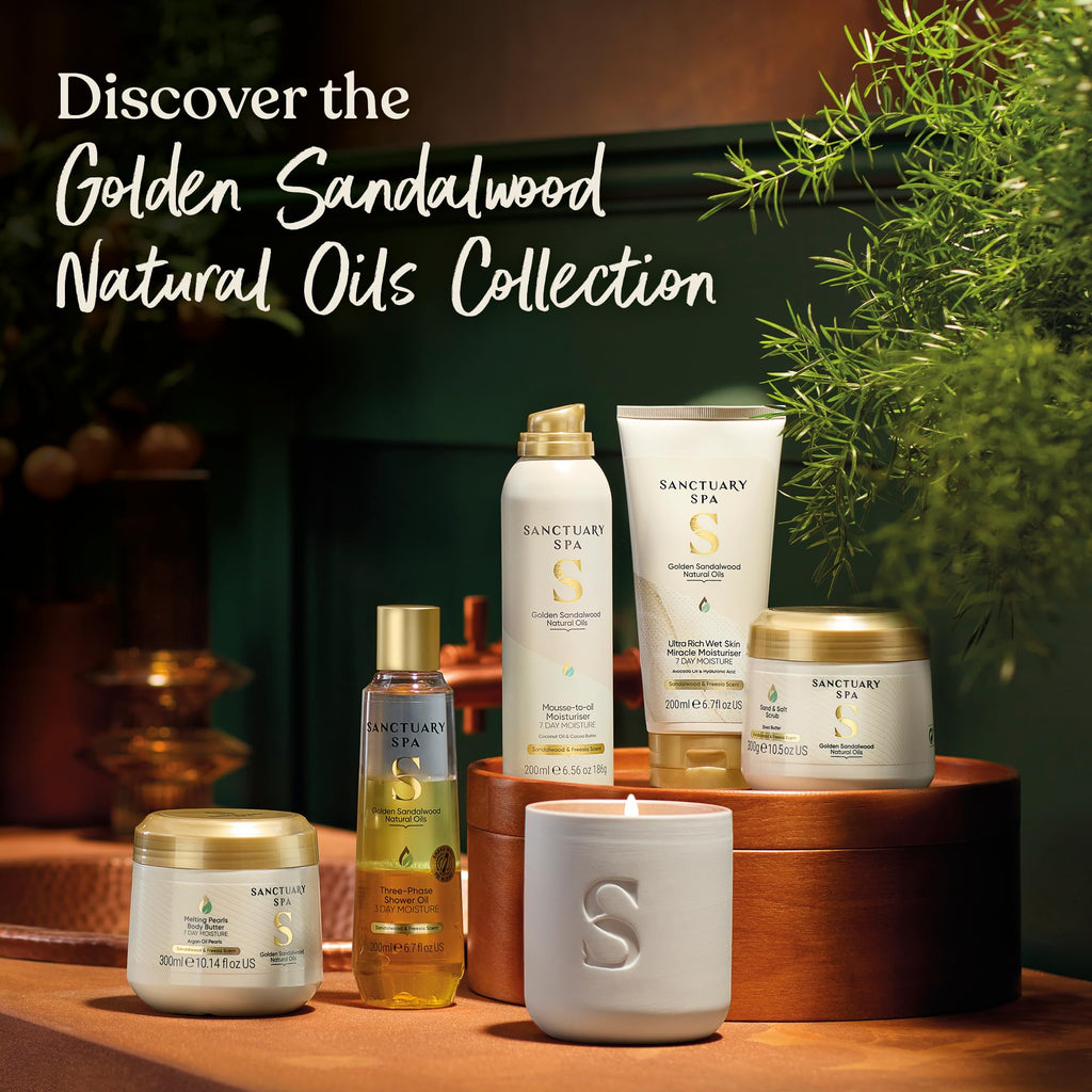 Sanctuary Spa Golden Sandalwood Mousse to Oil Moisturiser - 7 Day Moisture, Coconut Oil, Shea Butter, Vegan, 200ml - Damaged Box