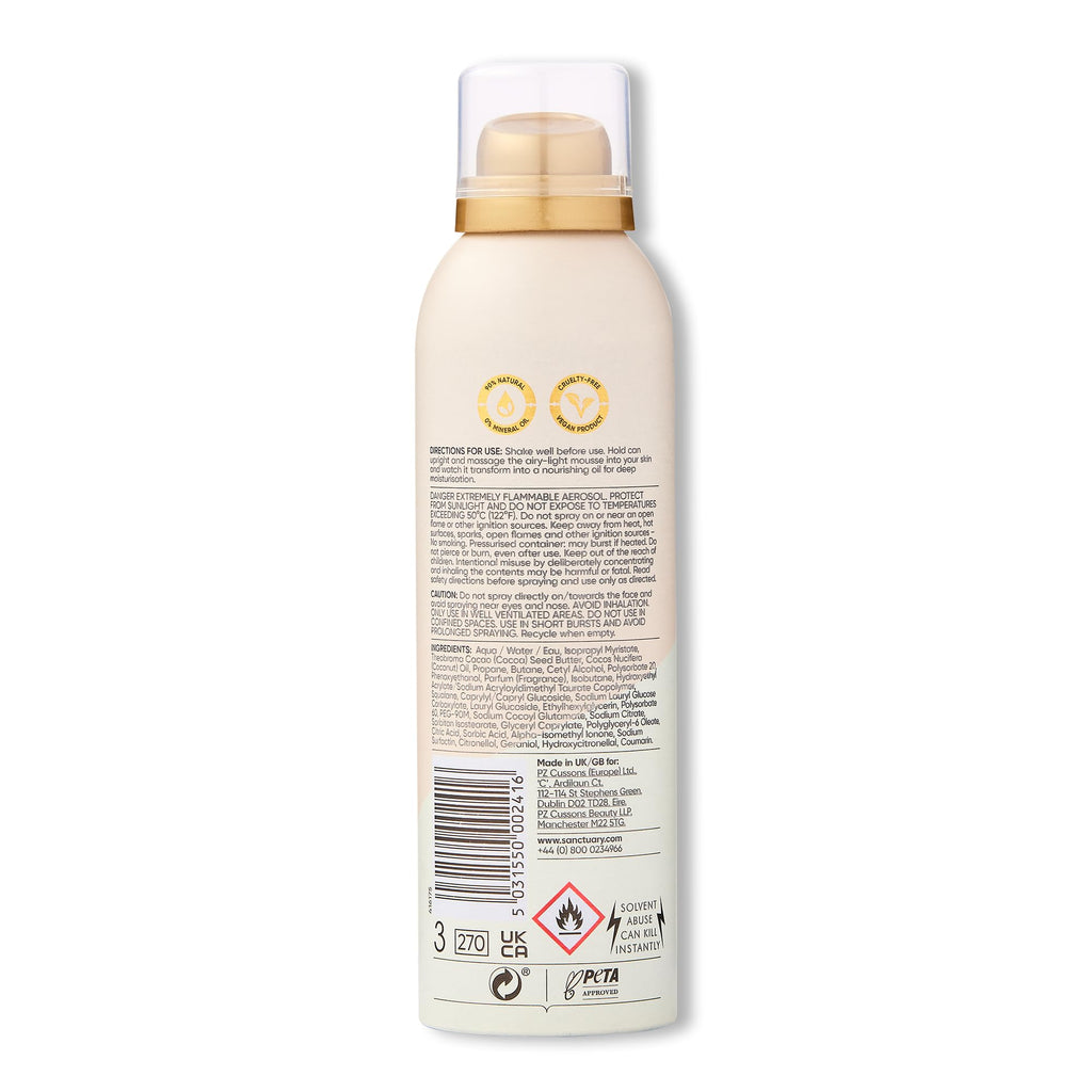 Sanctuary Spa Golden Sandalwood Mousse to Oil Moisturiser - 7 Day Moisture, Coconut Oil, Shea Butter, Vegan, 200ml - Damaged Box