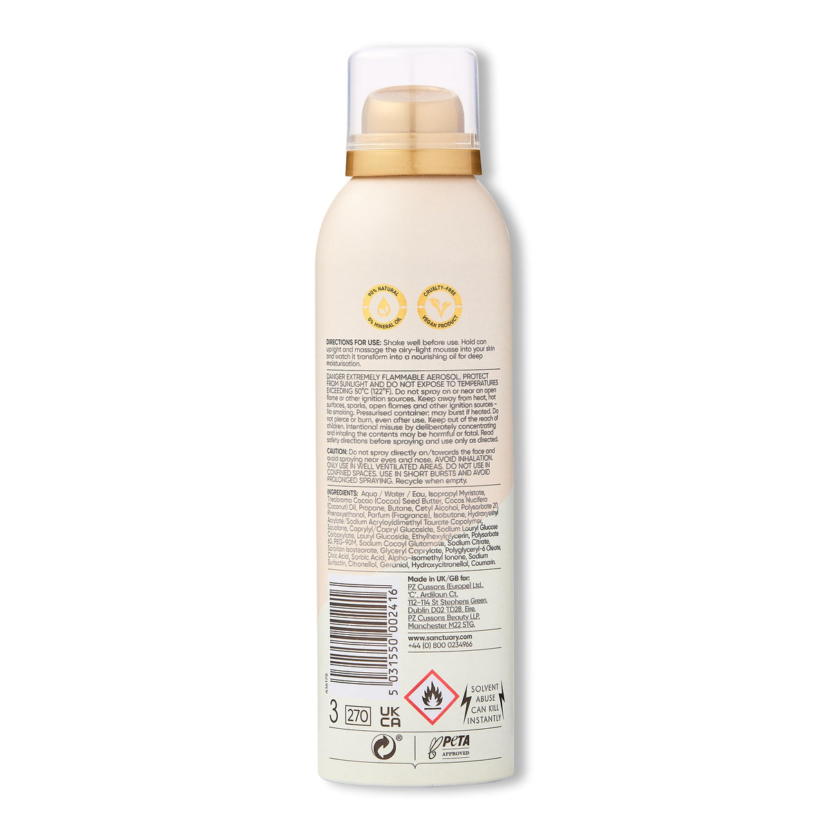Sanctuary Spa Golden Sandalwood Mousse to Oil Moisturiser - 7 Day Moisture, Coconut Oil, Shea Butter, Vegan, 200ml - Damaged Box