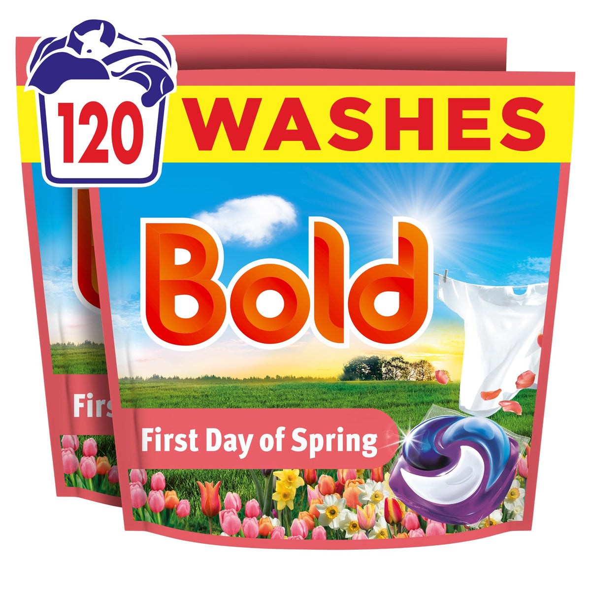 Bold First Day of Spring PODS Washing Liquid Laundry Detergent Capsules 120 Washes with Lenor Softener - New