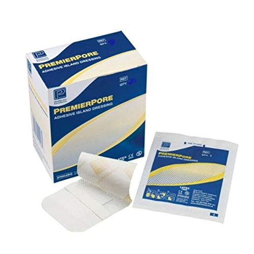Premierepore Adhesive Island Dressing - 10x10cm - Pack of 100 Sterile Wound Care Bandage Plaster - Damaged Box