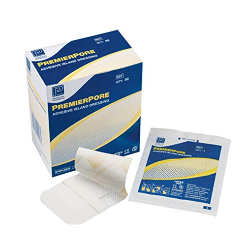 Premierepore Adhesive Island Dressing - 10x10cm - Pack of 100 Sterile Wound Care Bandage Plaster - Damaged Box