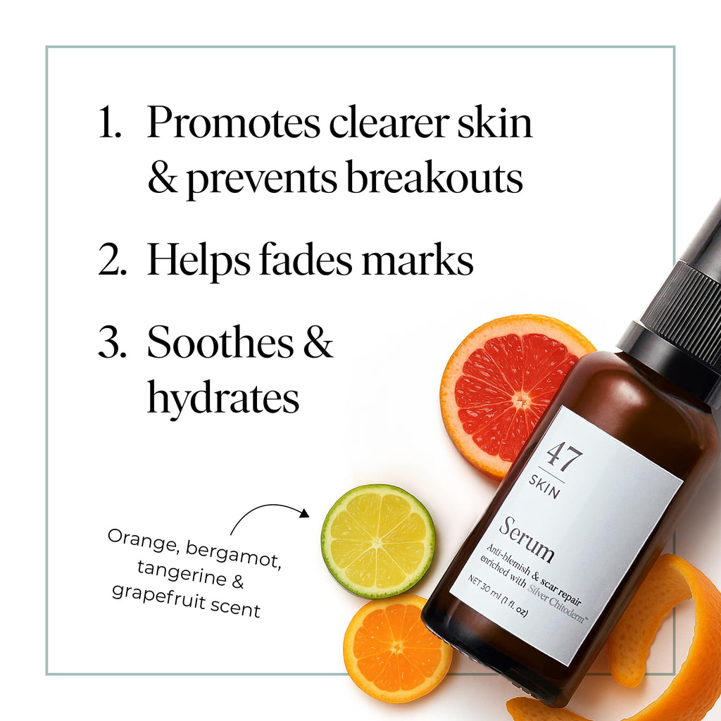 47 Skin Anti-Blemish & Scar Repair Serum - Face Treatment for Acne Spots Redness Uneven Skin Tone - 50ml - Damaged Box