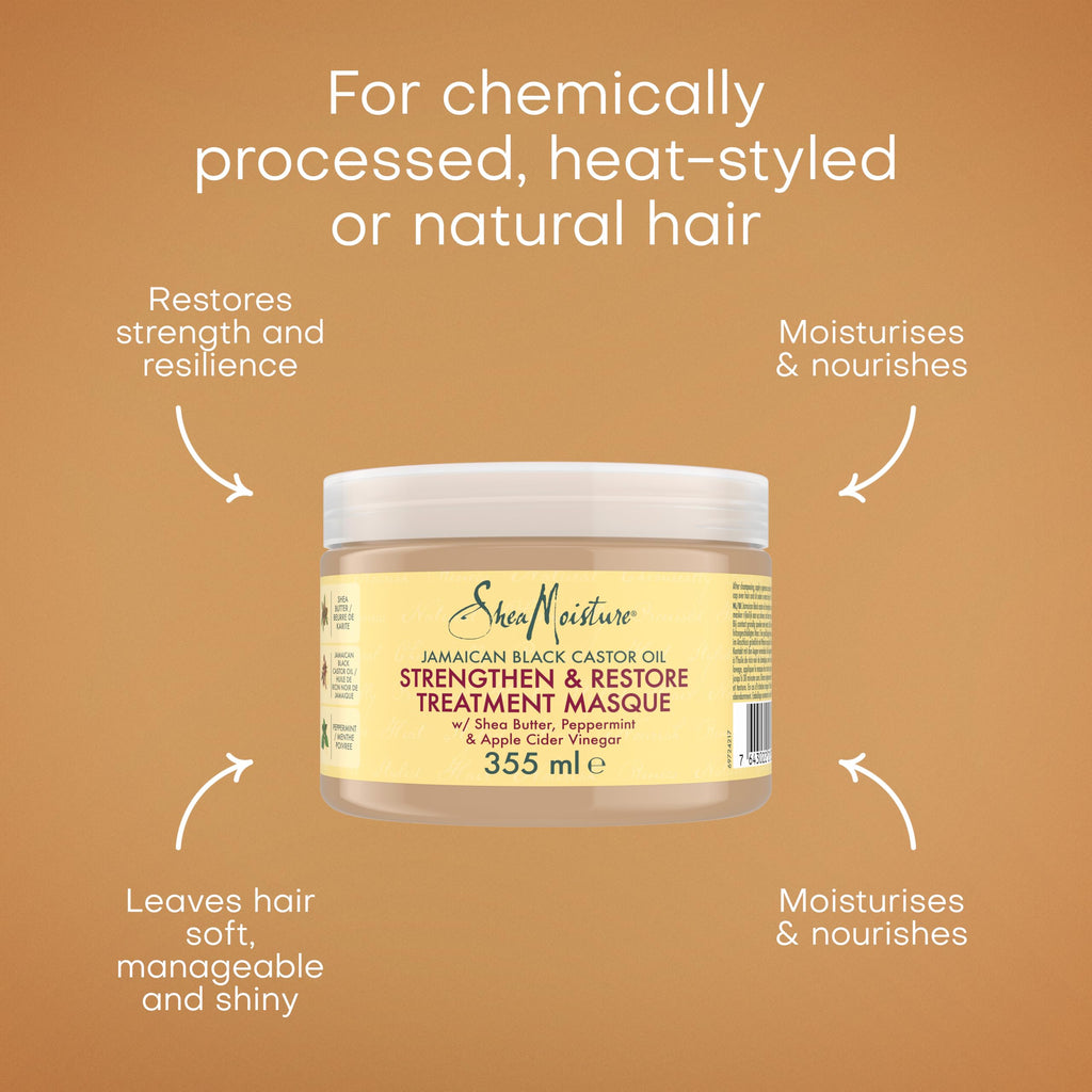SheaMoisture Jamaican Black Castor Oil Strengthen & Restore Hair Treatment Mask - 355ml Deep Conditioner for Damaged Hair - New