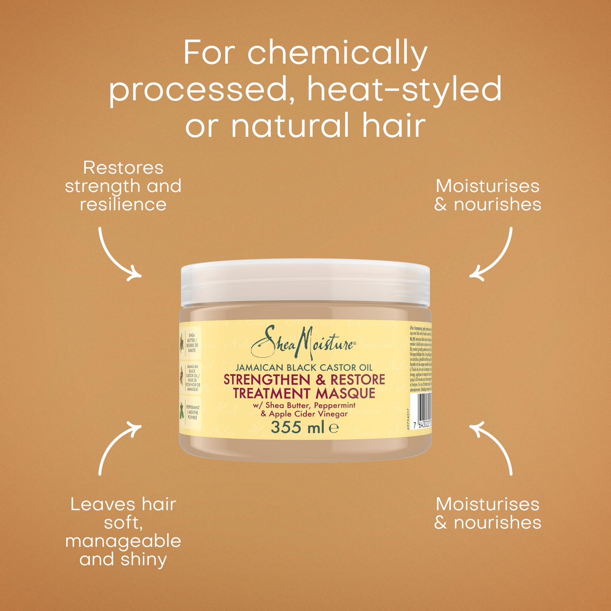 SheaMoisture Jamaican Black Castor Oil Strengthen & Restore Hair Treatment Mask - 355ml Deep Conditioner for Damaged Hair - New