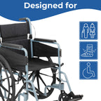 Days Self Propelled Folding Wheelchair - Lightweight Aluminium Adult Mobility Aid - Removable Footrests - Silver/Blue Compact Travel Chair - Damaged Box