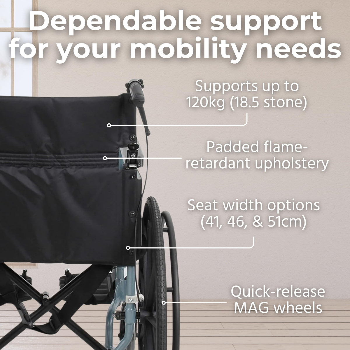 Days Self Propelled Folding Wheelchair - Lightweight Aluminium Adult Mobility Aid - Removable Footrests - Silver/Blue Compact Travel Chair - Damaged Box