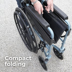 Days Self Propelled Folding Wheelchair - Lightweight Aluminium Adult Mobility Aid - Removable Footrests - Silver/Blue Compact Travel Chair - Damaged Box