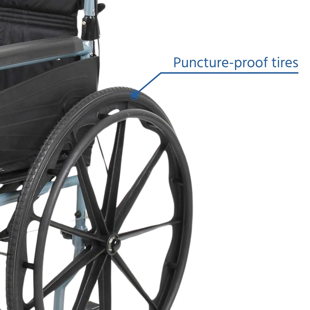Days Self Propelled Folding Wheelchair - Lightweight Aluminium Adult Mobility Aid - Removable Footrests - Silver/Blue Compact Travel Chair - Damaged Box