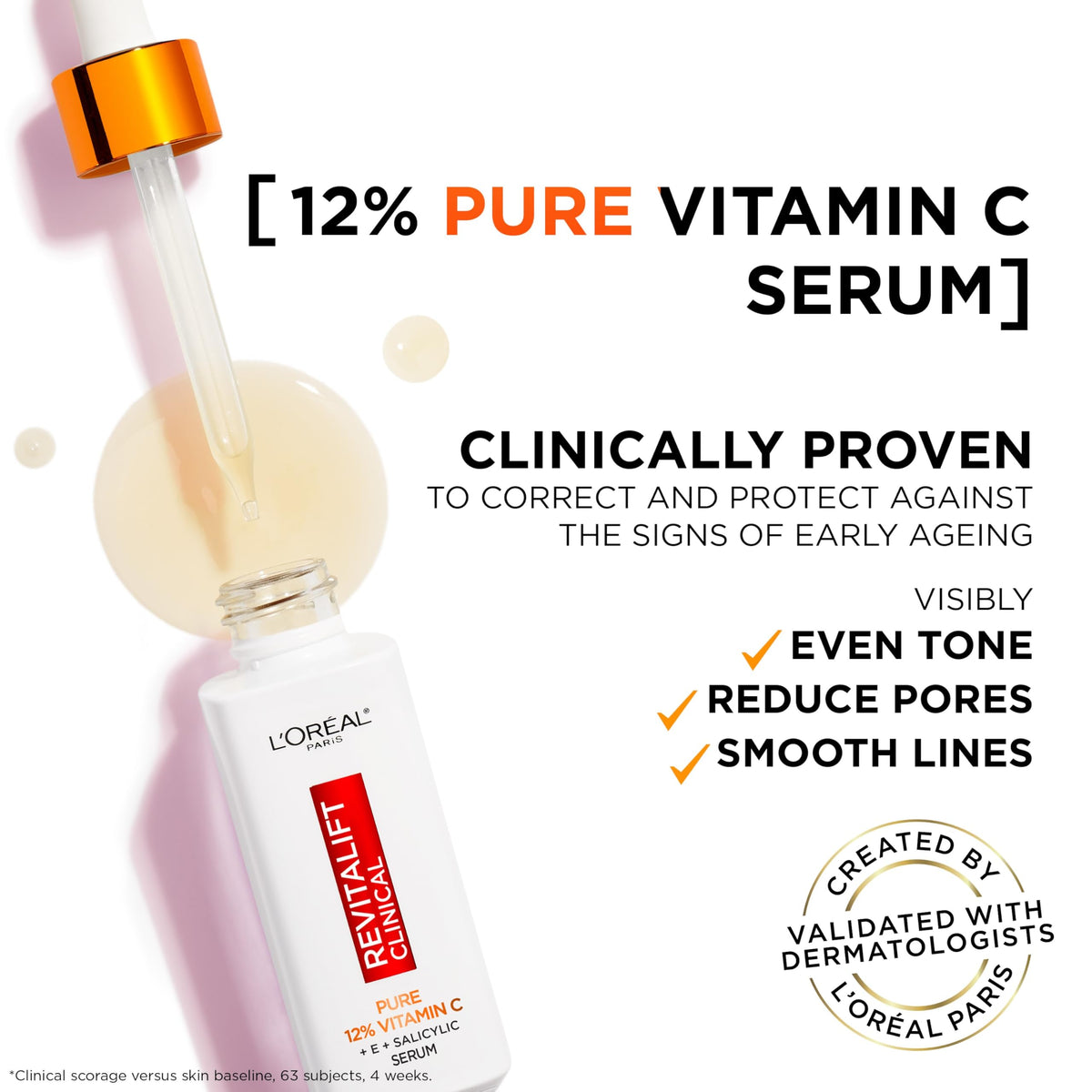 L'Oreal Paris Revitalift Clinical 12% Pure Vitamin C Serum - 30ml Face Anti-Ageing Brightening Skin Care - Damaged Box