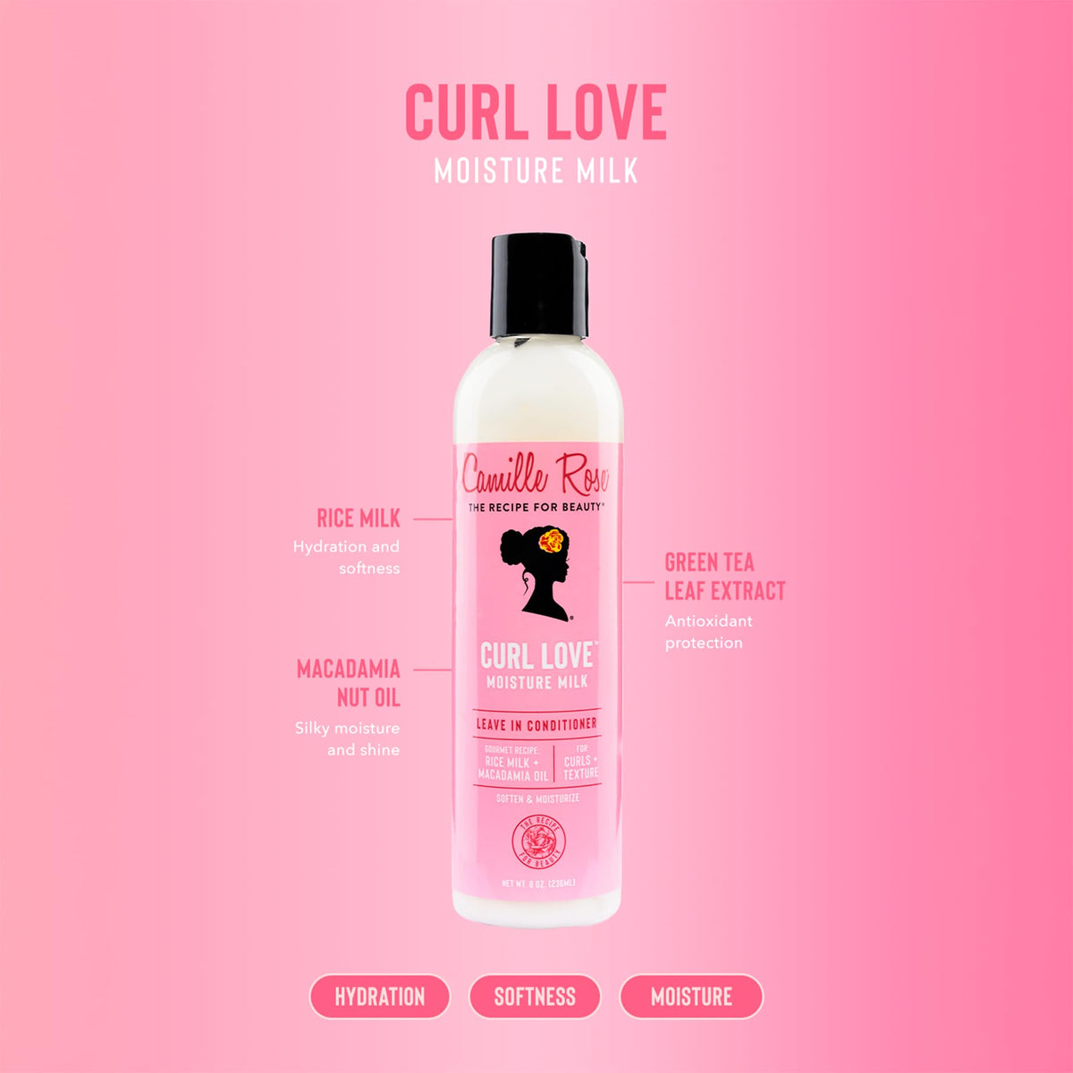Camille Rose Curl Love Moisture Milk Leave-In Conditioner - 240ml Hydrating Hair Treatment - New